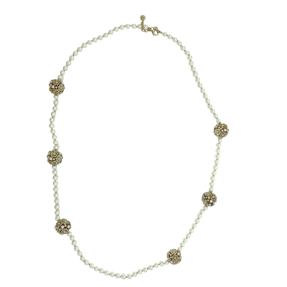 Charter Club Faux Pearl Long Necklace Floral Cluster Ball